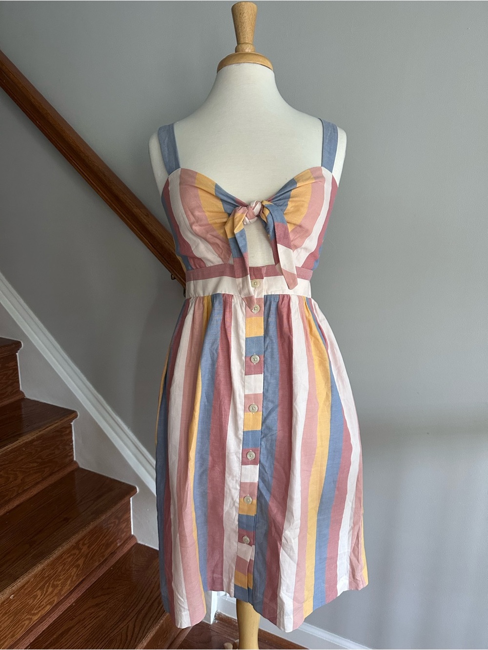 Madewell Striped Tie-Front Sundress in Pastel Multi